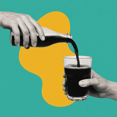 Hand Pouring Soda into Glass – Refreshment and Beverage Concept