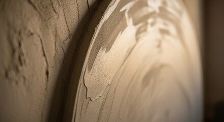 Obraz premium Freshly applied limeplaster on a curved corner wall wet and smooth revealing artisan skill and organic building materials.