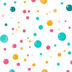 A playful pattern of colorful, shiny polka dots on a white background. Ideal for party invitations, children's blogs, or vibrant branding.