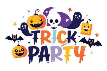 Halloween party invitation vector art, Halloween Trick or Treat Party Invitation Vector – Spooky Design with Candy, Ghosts, and Bats