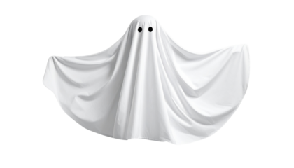  Floating Ghost Costume Made from White Sheet, Cute Halloween Theme, PNG