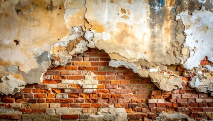 Aged brick wall with peeling plaster
