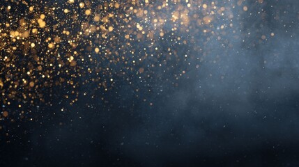 Glowing golden bokeh light effect corner frame on a deep blue background. Soft atmospheric glow, realistic texture.