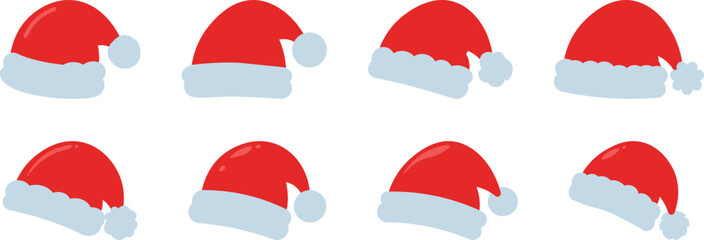 set of Santa Red Hat vector illustration