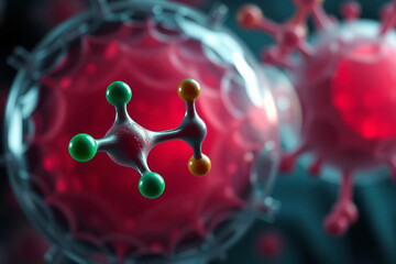 PFAS molecule interacting with a human cell. Visualization