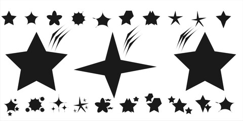 Stars icon collection. Different star shapes. Black stars icon set.  Sparkle star icon set. Falling stars . Vector illustration