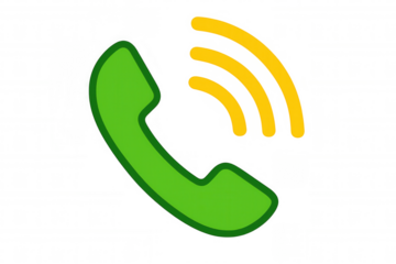 Green phone handset icon vibrating, symbolizing incoming call, communication, and contact on transparent background