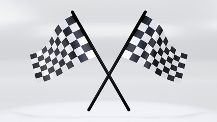 Fototapeta premium 3D rendering of checker crossed flag pair, waving checker flags to crown a champion or the winner of a race on a color background