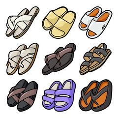 collection of colorful summer slippers and sandals
