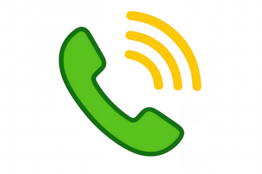 Green phone handset icon vibrating, symbolizing incoming call, communication, and contact on transparent background