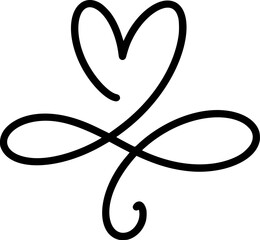 Infinity valentine heart symbol, hand drawn vector black line art depicting eternal love lasting and commitment