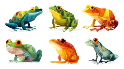 Obraz premium Colorful frog vector set with different poses