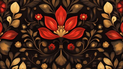 Ornate floral pattern, dark background, seamless design, decorative