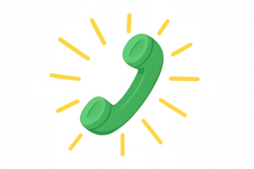 Green retro telephone handset icon ringing, symbolizing incoming call, communication, and contact service