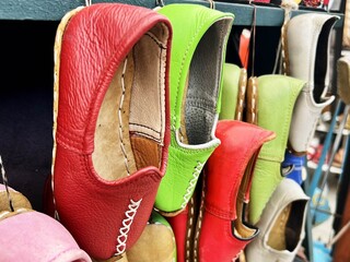Colorful handmade leather shoes. Ethnic shoes