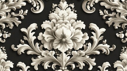 Ornate floral wallpaper pattern, dark background.  Possible use Interior design inspiration