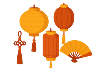 Traditional Chinese New Year decorations featuring lanterns and folding fan