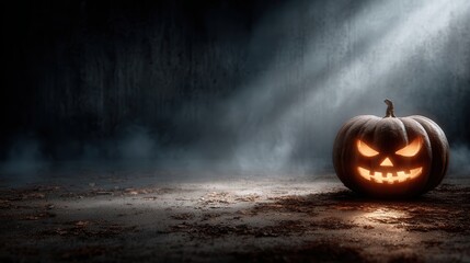 Halloween glowing pumpkin with a scary face