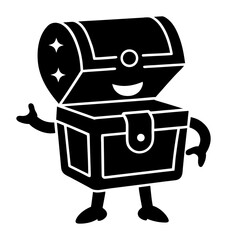 Vector art of a cartoon treasure chest with a smiling face and arms, isolated a, representing wealth and discovery