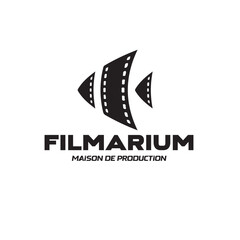 FILMARIUM Logo – Stylized Film Strip Fish Icons for Creative Production House Branding, Cinematic Identity, and Artistic Media Design in Black Vector