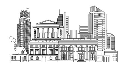 Obraz premium City skyline with various buildings, showcasing architectural diversity and urban landscape