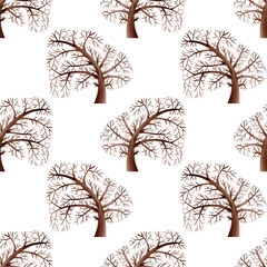 Obraz premium Seamless pattern. Trees with bare branches. Watercolor illustrations of winter plants for greeting cards, children's illustrations, and textiles.