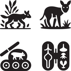 Obraz premium A collage of black and white animal and abstract icons on a white background in a square format