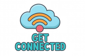 Cloud with wi-fi signal and get connected text, symbolizing wireless network, online information, and data storage