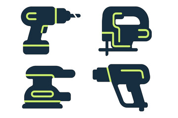 Set of essential electric power tools for construction and home renovation