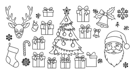 Christmas doodles, featuring festive elements like santa, reindeer, and gifts