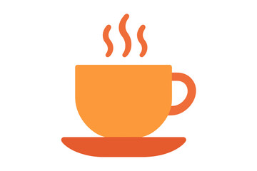Minimalist flat design of a steaming hot beverage in an orange cup