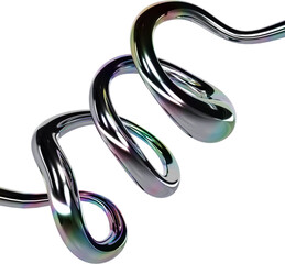 Abstract Chrome Spiral 3D Render on Transparent Background Holographic Reflections Twisted Metallic Shape Geometric Art Contemporary Design Modern Illustration