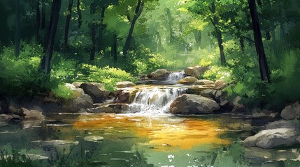 Forest stream waterfall scenic view nature landscape