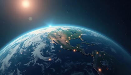 Obraz premium A view of the earth from space at night.