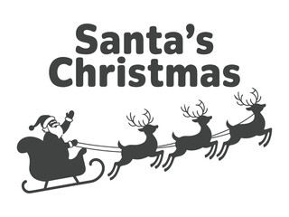 Santa's Christmas Sleigh and Reindeer Silhouette Vector Graphic