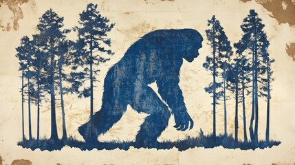 Bigfoot in Forest Silhouette