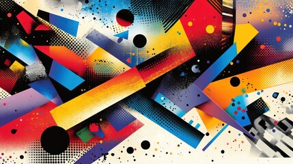 Abstract geometric shapes, vibrant colors, dynamic composition. Possible use Background for website, social media, or graphic design