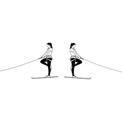 Fototapeta premium Two women on skis, focused on balance and strength training.
