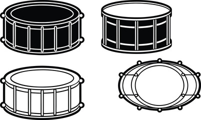 Simple black and white drum icon illustration
