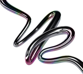 Abstract Metallic Shape with Rainbow Gradient on Transparent Backdrop Swirling Design in 3D Rendered Style Visual Art Glossy Surface