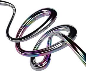 Abstract Metallic Swirl with Rainbow Iridescence on Transparent Backdrop for Modern Design Projects and Creative Artworks