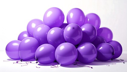 A cluster of glossy purple balloons against a plain white background