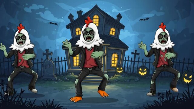 Zombie Clubbers at a Halloween Party - Animated illustration of three zombie clubbers dancing at a Halloween party.