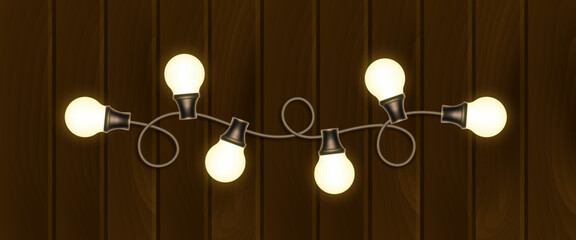 Fototapeta premium Led light bulbs border. LED Christmas String Lights. Garland vector illustration