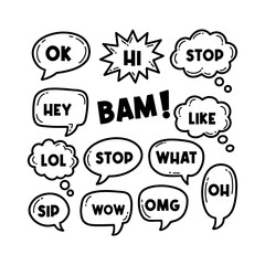 Pack of hand drawn comic speech bubbles
