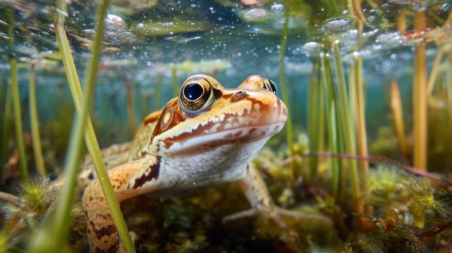 Common frog close-up in natural pond - Powered by Adobe