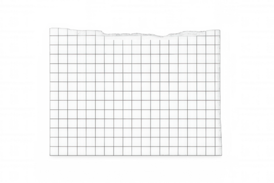 Torn grid paper fragment with a textured ripped top edge and blank checkered background for design elements
