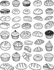 A collection of hand-drawn baked goods, perfect for a menu design