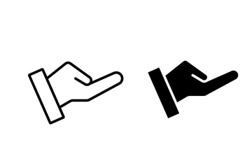 Hand Presenting Line Art and Solid Vector Icons - Simple Gesture
