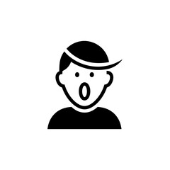Icon of a person with surprised expression and hair curl on a white background silhouette